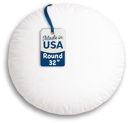 Foamily Round Throw Pillow Inserts, 32' Round Pillow Form & Circle Pillow Stuffer, Polyester Round Cushion & Lumbar Pillow Insert for Indoor Use, Made in USA