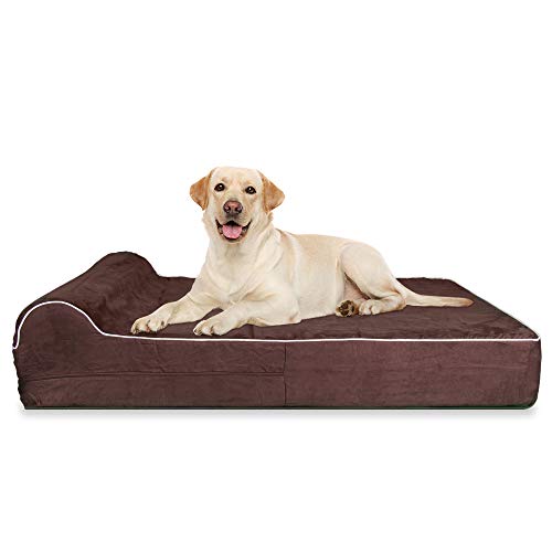 Jumbo Orthopedic Dog Bed - 7-inch Thick Memory Foam Pet Bed with Pillow - Removable Cover, Anti-Slip Bottom - Free Waterproof Liner Included - Sturdy Beds for Large Breed Dogs - Modern Big Dog Bed