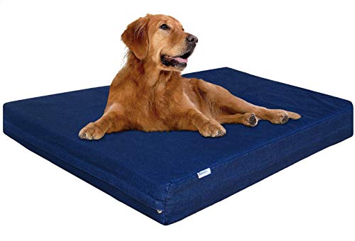 Dogbed4less Extra Large Orthopedic Memory Foam Dog Bed for Large Dogs with Durable Waterproof Internal Case, Removable Washable Denim Cover and Bonus Pet Bed Cover, 47X29X4 Fits 48X30 Dog Crate, Blue