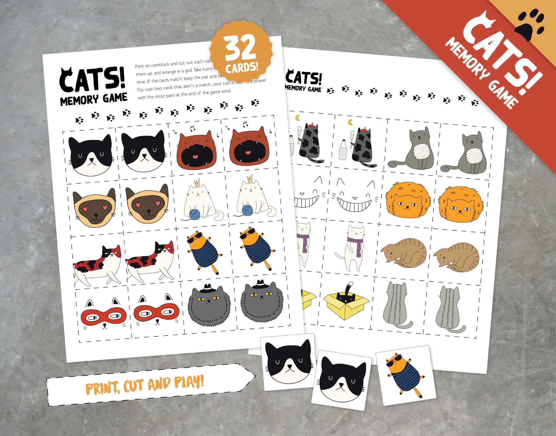 Cat Matching Memory Game Printable {Free}