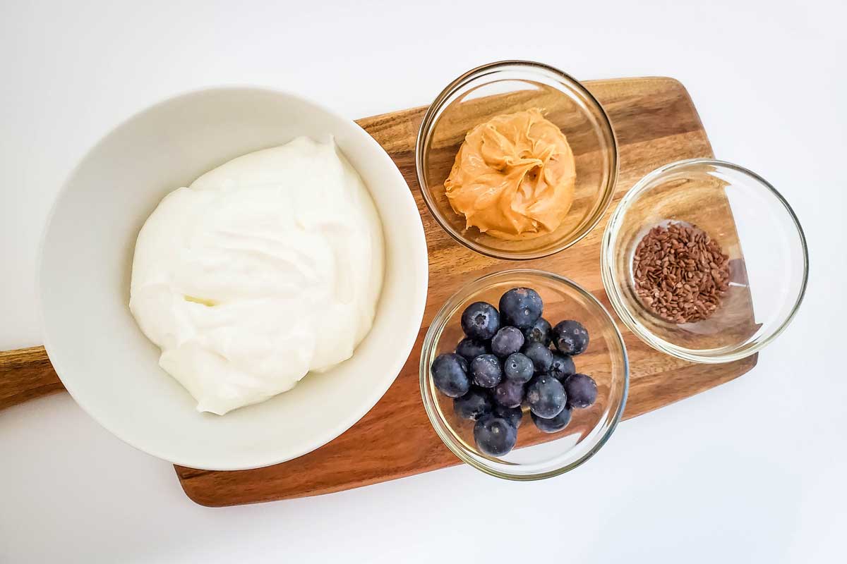 ingredients for blueberry and frozen yogurt dog bark treat