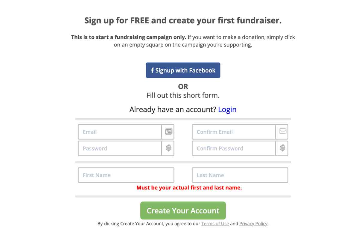givinggrid create fundraiser form